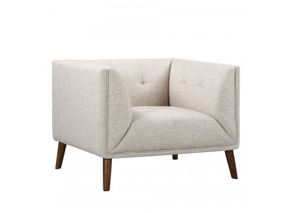 Armen Living Hudson Mid-Century Button-Tufted Chair in Beige Linen and Walnut Legs - Angled