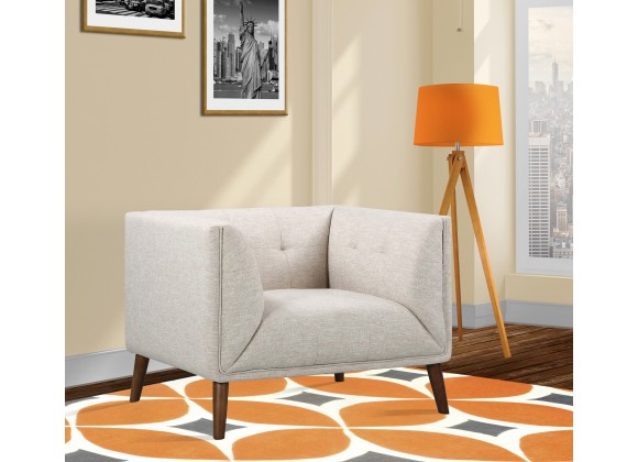 Armen Living Hudson Mid-Century Button-Tufted Chair In Linen And Walnut Legs 