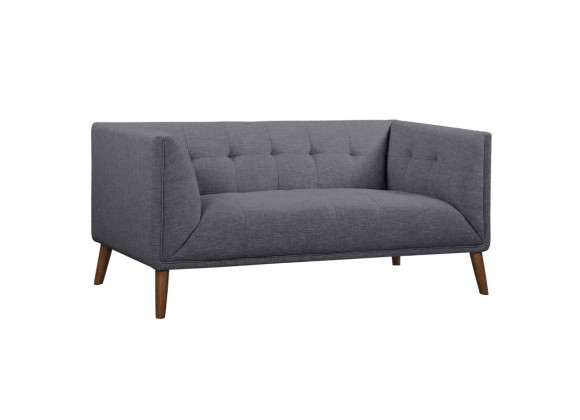 Hudson Mid-Century Button-Tufted Loveseat in Dark Gray Linen and Walnut Legs 01