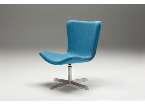 Valletta Swivel Lounge Chair Blue Fabric with Brushed Stainless Steel