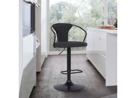 Armen Living Ian Contemporary Adjustable Barstool in Black Powder Coated Finish and Black Fabric