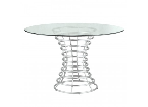 Ibiza Brushed Stainless Steel Dining Table with Clear Glass - Front