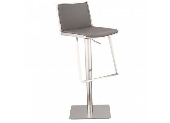  Ibiza Adjustable Brushed Stainless Steel Barstool in Gray Faux Leather