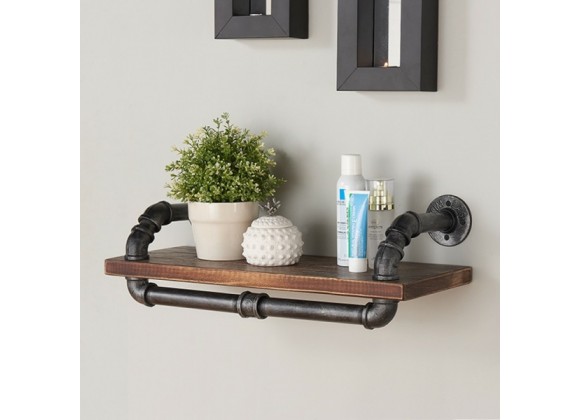 Armen Living 24" Isadore Industrial Pine Wood Floating Wall Shelf in Gray and Walnut Finish