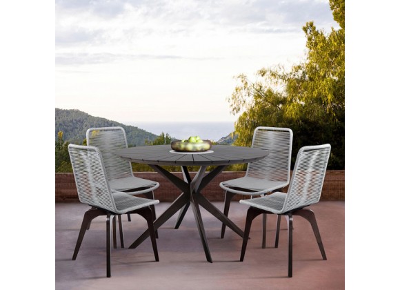 Armen Living Island Outdoor Dark Eucalyptus Wood And Silver Rope Dining Chairs