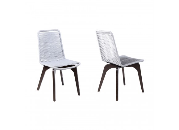 Island Outdoor Patio Eucalyptus Wood Dining Chair in Dark Finish with Silver Rope - Set of 2