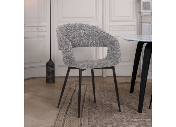 Armen Living Jocelyn Mid-Century Gray Dining Accent Chair With Black Metal Legs