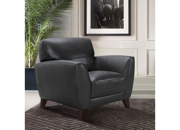 Jedd Contemporary Chair in Genuine Black Leather with Brown Wood Legs - Lifestyle