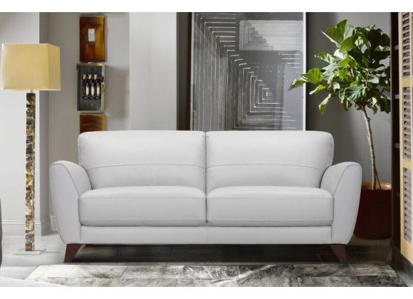 Armen Living Jedd Contemporary Sofa in Genuine Dove Gray Leather with Brown Wood Legs