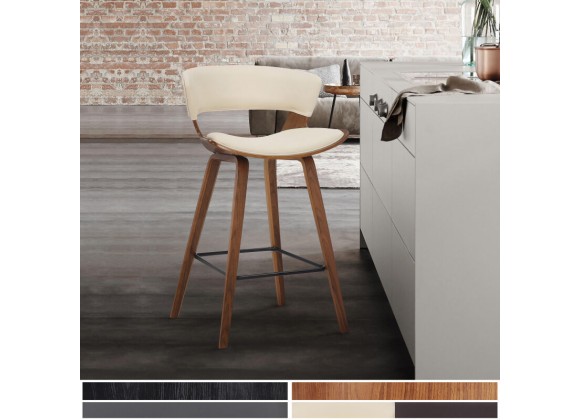 Armen Living Jagger Modern 26" Wood and Cream Faux Leather Counter Height Barstool