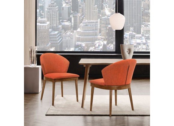 Armen Living Juno Orange Fabric and Walnut Wood Dining Side Chairs