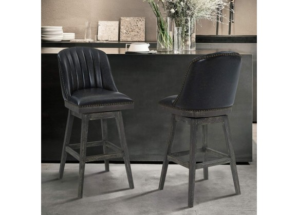 Armen Living Journey Swivel Brown Onyx Faux Leather and American Grey Wood Bar Stool