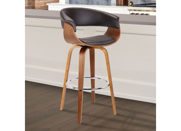 Armen Living Julyssa Swivel Brown Faux Leather and Walnut Wood Bar Stool