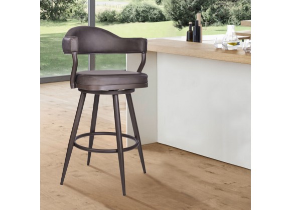 Armen Living Justin Swivel Vintage Brown Faux Leather Bar Stool with Brown Metal Legs