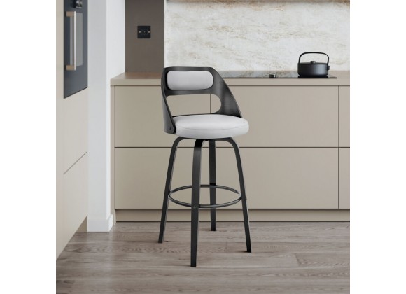 Armen Living Julius Gray Faux Leather and Black Wood Bar Stool