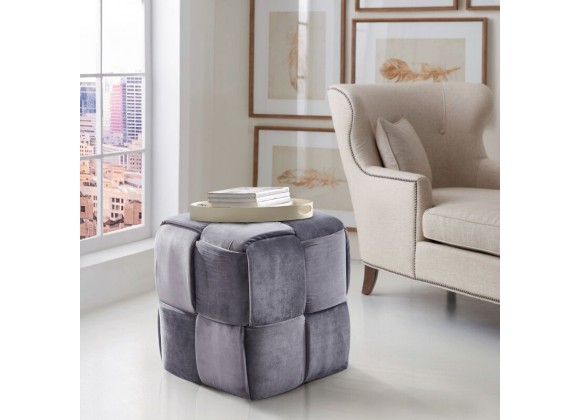 Armen Living Joy Contemporary Short Ottoman in Gray Velvet  Lifestyle