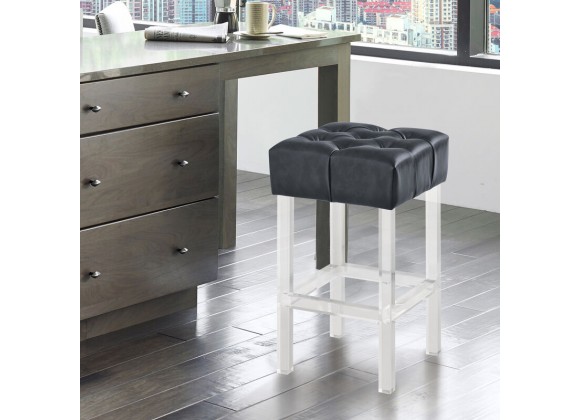  Armen Living Kara Contemporary 26" Counter Height Barstool in Gray Faux Leather with Acrylic Legs