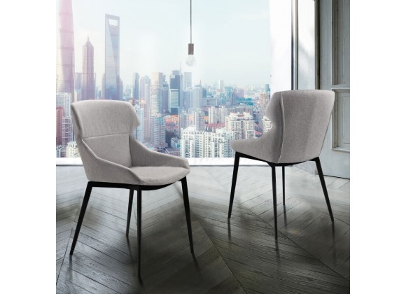 Armen Living Kenna Modern Dining Chair In Matte Black Finish and Gray Fabric - Set of 2