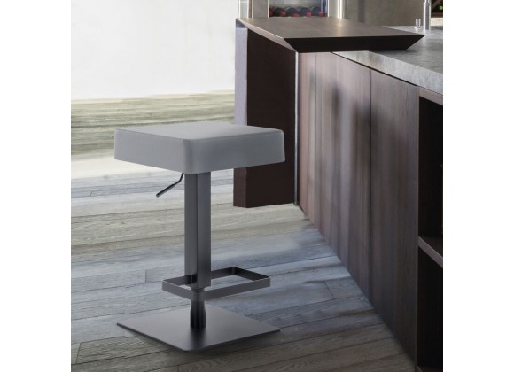 Armen Living Kaylee Adjustable Height Swivel Grey Faux Leather and Black Metal Backless Bar Stool