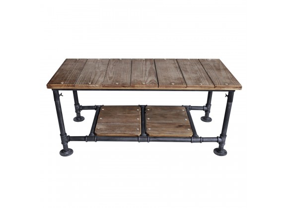 Kyle Industrial Coffee Table in Industrial Grey and Pine Wood Top - Front
