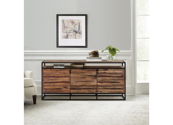Armen Living Ludgate 3 Drawer Sideboard Buffet in Acacia and Black Metal