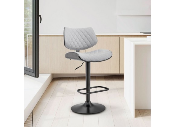 Armen Living Leland Adjustable Gray Faux Leather and Black Finish Bar Stool