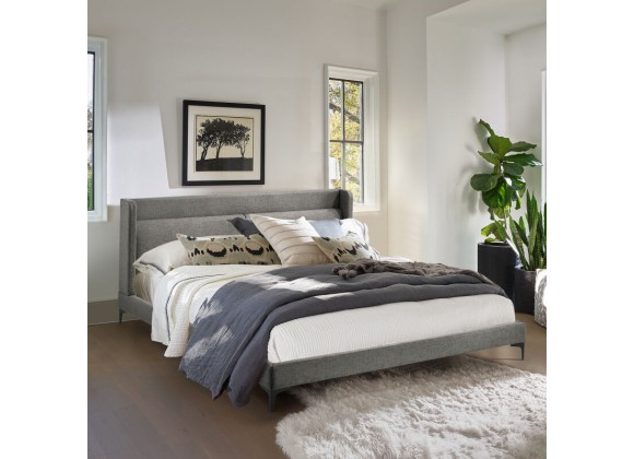 Armen Living Legend Gray Fabric Platform Bed with Black Metal Legs