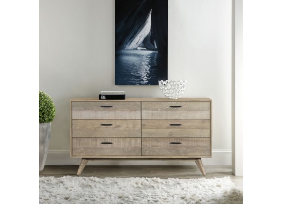 Armen Living Baly Acacia Mid-Century Gray 6 Drawer Dresser