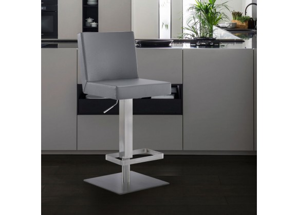 Armen Living Legacy Contemporary Swivel Barstool In Brushed Stainless Steel And Faux Leather