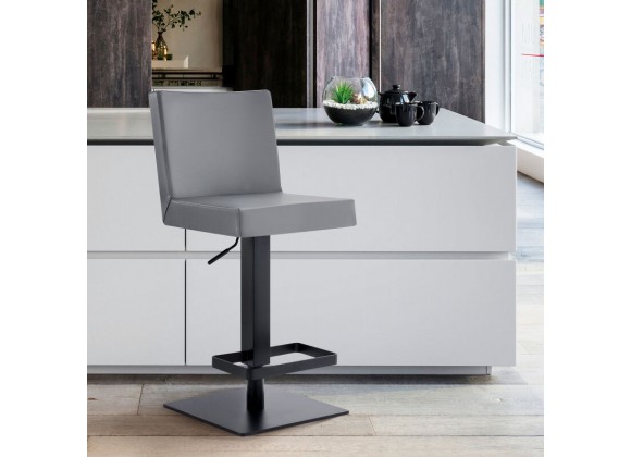 Armen Living Legacy Contemporary Swivel Barstool In Matte Black Finish And Gray Faux Leather 