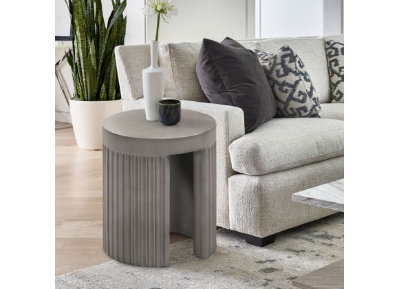 Armen Living Wave Round Indoor or Outdoor Accent Stool End Table in Grey Concrete Lifestyle