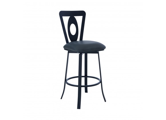 Lola Contemporary 26" Counter Height Barstool in Matte Black Finish and Grey Faux Leather