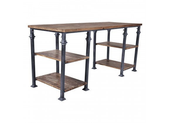Liam Industrial Desk in Industrial Grey and Pine Wood Top - Angled