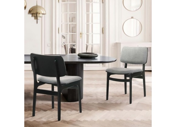 Armen Living Lima Gray Upholstered Wood Dining Chairs In Black Finish - Set of 2