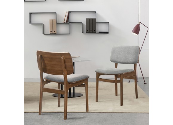 Armen Living Lima Gray Upholstered Wood Dining Chairs In Walnut Finish - Set of 2