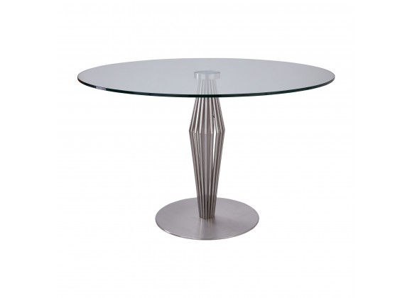 Lindsey Contemporary Dining Table in Brushed Stainless Steel Finish and Clear Glass top