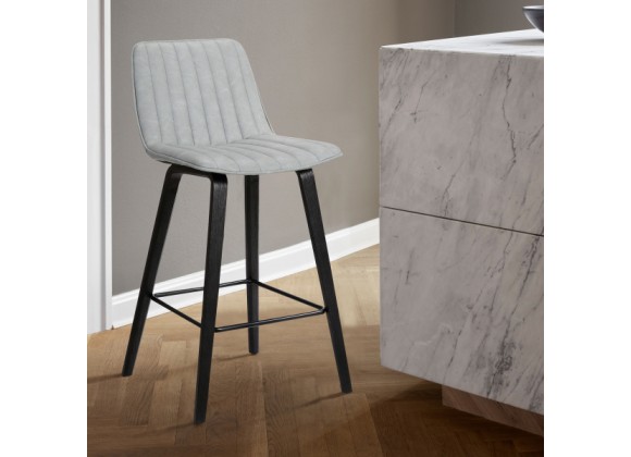 Armen Living Lorenz 26" Gray Faux Leather Barstool In Black Brushed Wood Finish In Light Gray