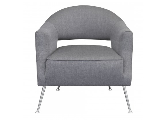 Armen Living Lyric Contemporary Accent Chair in Brushed Stainless Steel Finish with Grey Fabric - Front