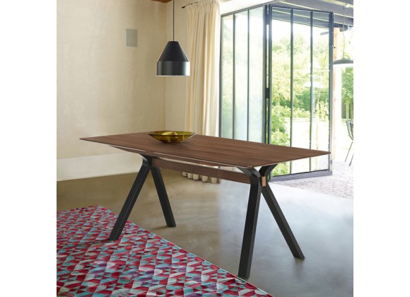 Armen Living Laredo 63" Mid-Century Modern Walnut Wood Dining Table With Black Legs