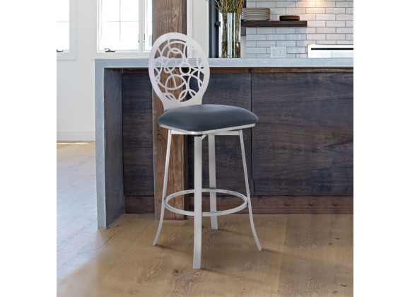 Armen Living Lotus Contemporary Counter Height Barstool In Brushed Stainless Steel Finish And Gray Faux Leather