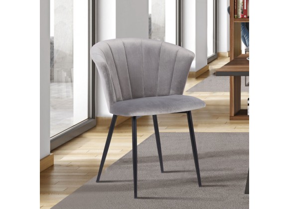 Armen Living Lulu Contemporary Dining Chair In Black Powder Coated Finish And Gray Velvet