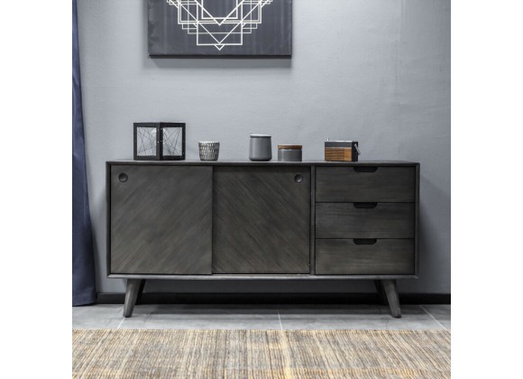 Armen Living Leven Mid-Century Tundra Gray Acacia Buffet Cabinet