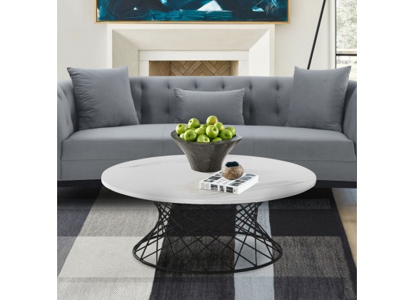 Armen Living Loxley White Marble Coffee Table with Black Metal Base