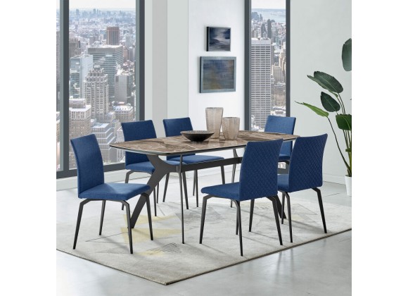Lyon Blue Fabric and Metal Dining Room Chairs - Set of 2