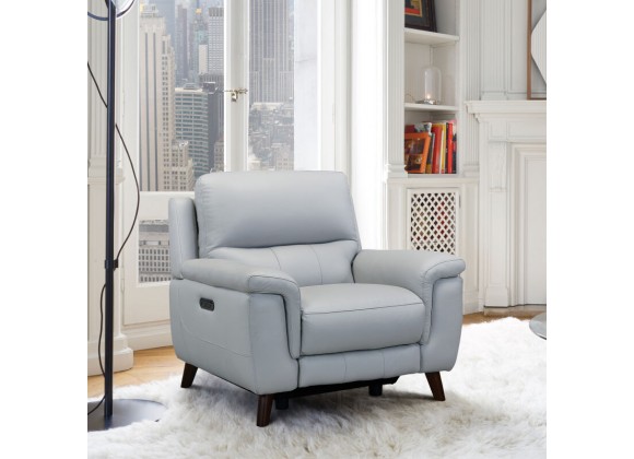 Armen Living Lizette Contemporary Chair In Dark Brown Wood Finish And Dove Gray Genuine Leather