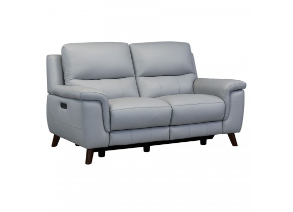 Lizette Contemporary Loveseat in Dark Brown Wood Finish and Dove Grey Genuine Leather - Angled