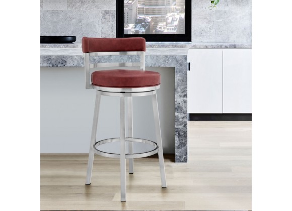 Madrid Counter Height Swivel Red Faux Leather and Brushed Stainless Steel Bar Stool