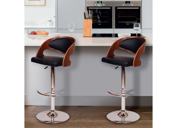  Malibu Swivel Barstool In Black PU/ Walnut Veneer and Chrome Base