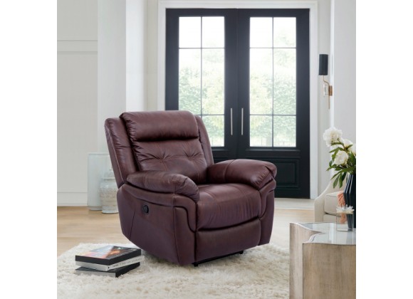 Armen Living Marcel Manual Recliner Chair in Dark Brown Leather