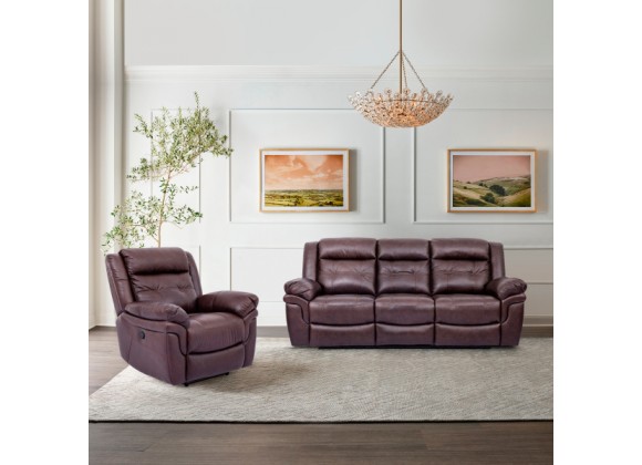 Armen Living Marcel Manual Reclining Sofa in Dark Brown Leather Set